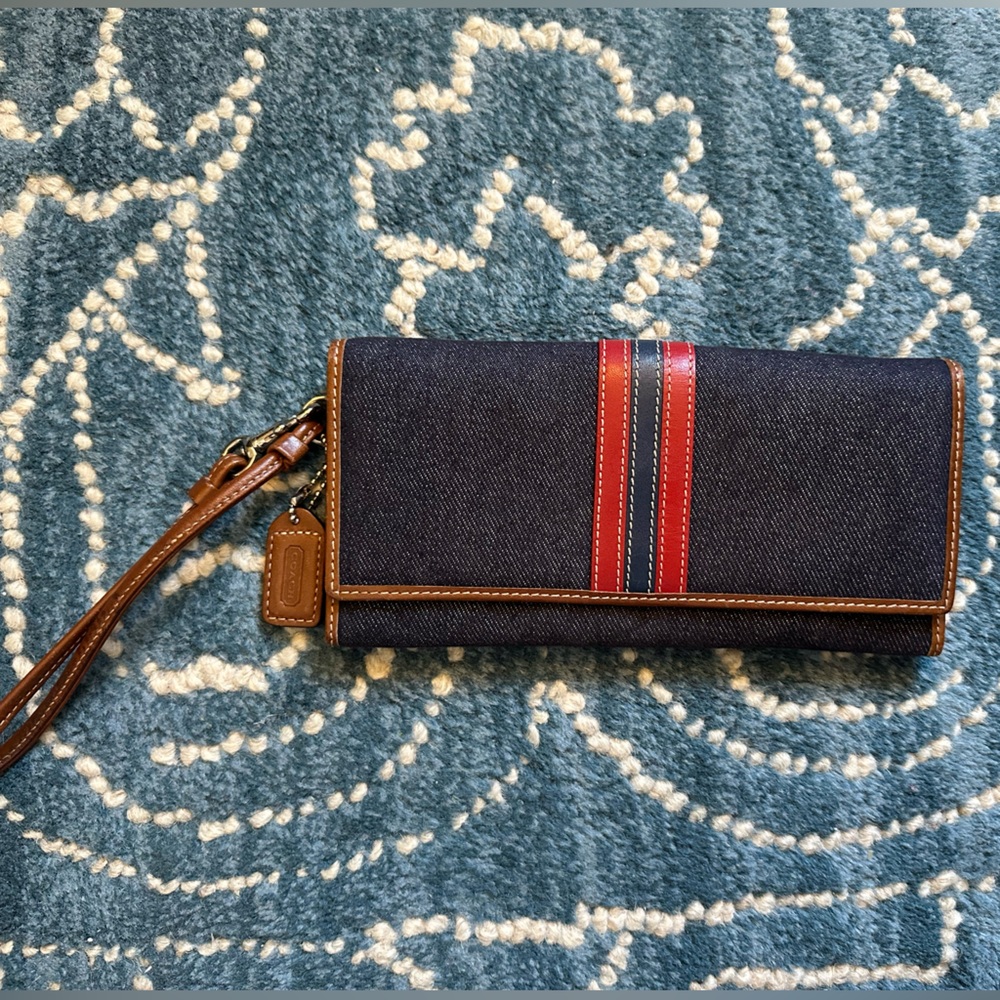 Vintage COACH Leather & Denim Wallet Wristlet Striped